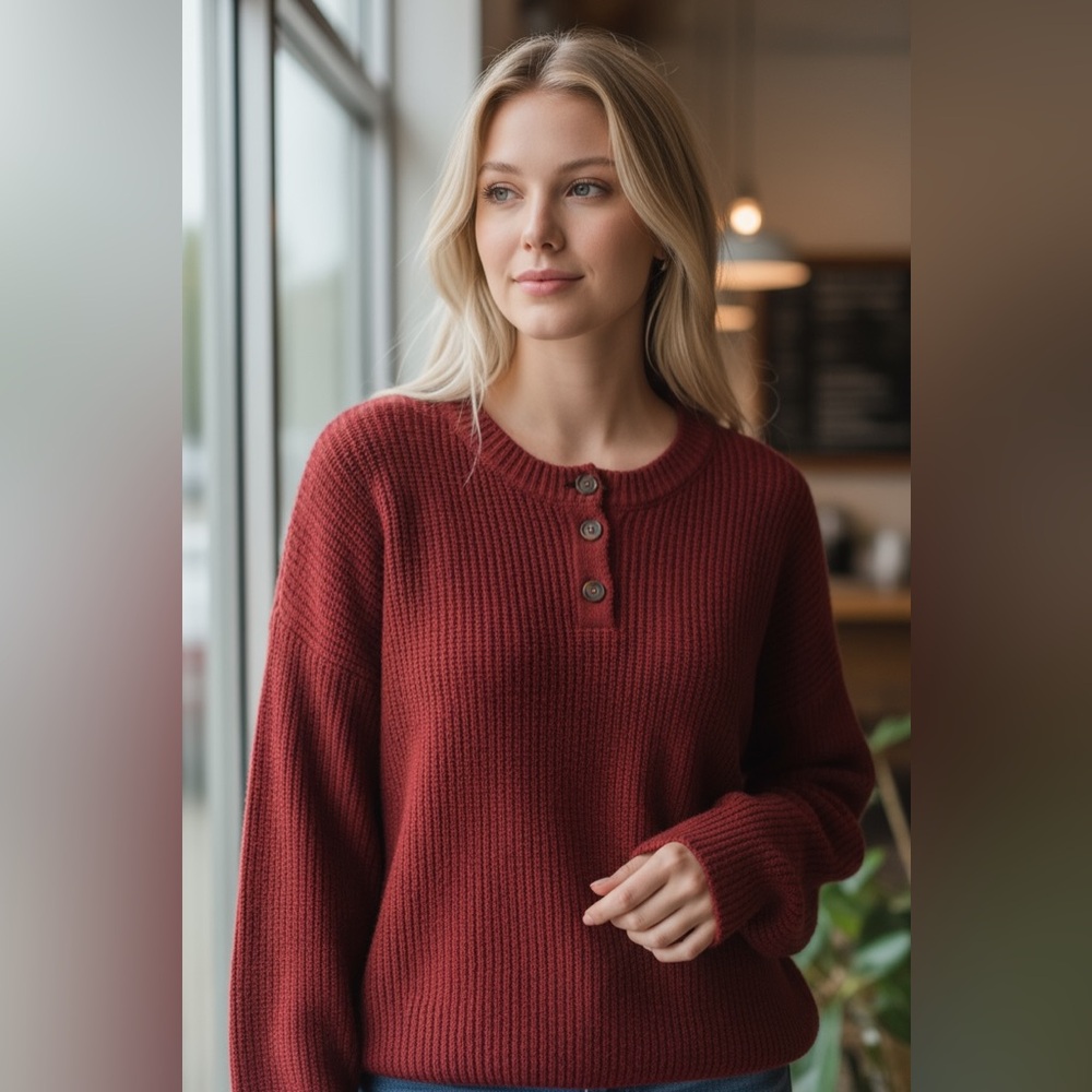 AEO Ribbed Knitted Red Sweater Size Medium